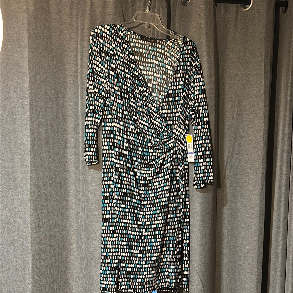 Evan Picone Black and Blue Long Sleeve Sheath Dress